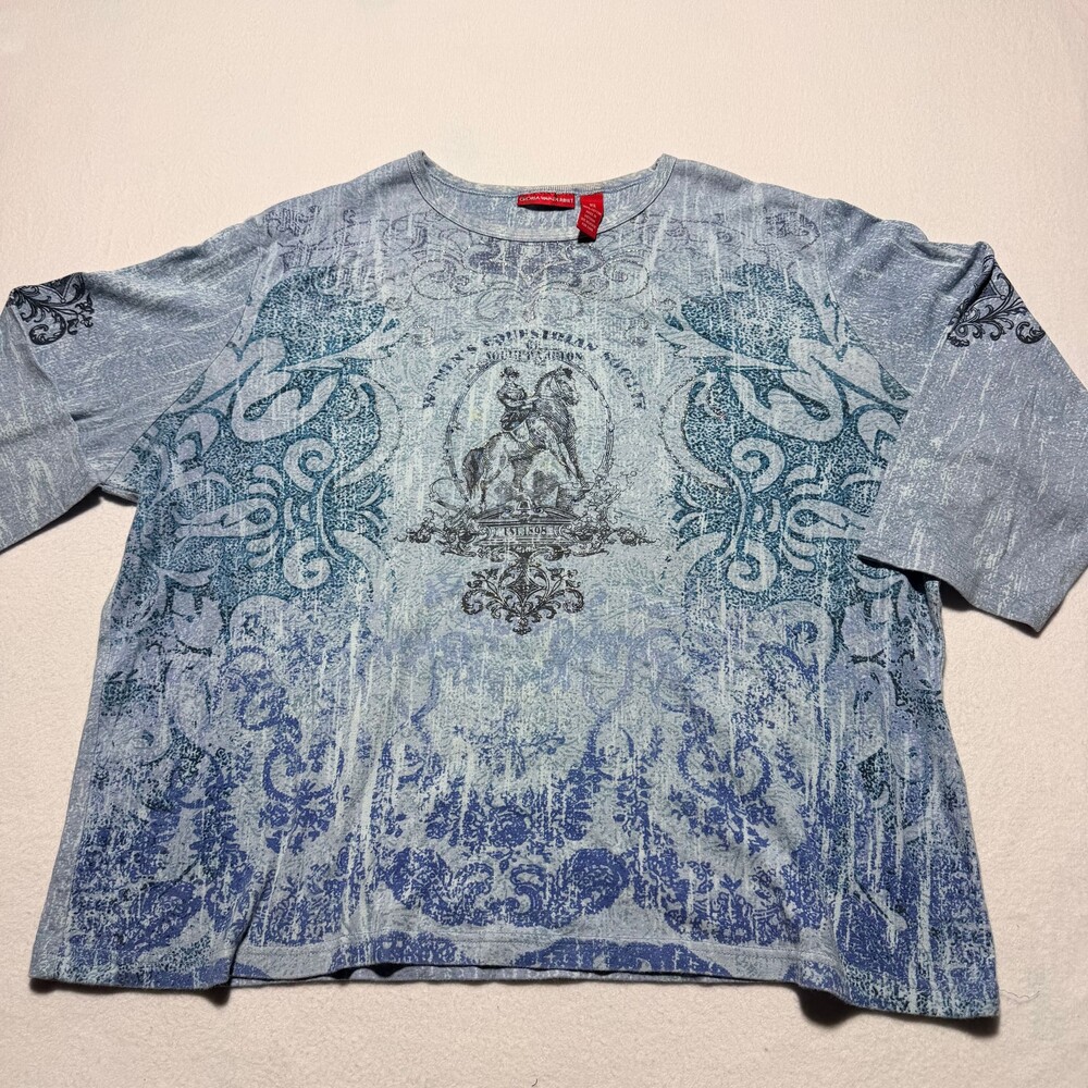 Gloria Vanderbilt Ornate Graphic Cotton Women's Top M Blue Glitter